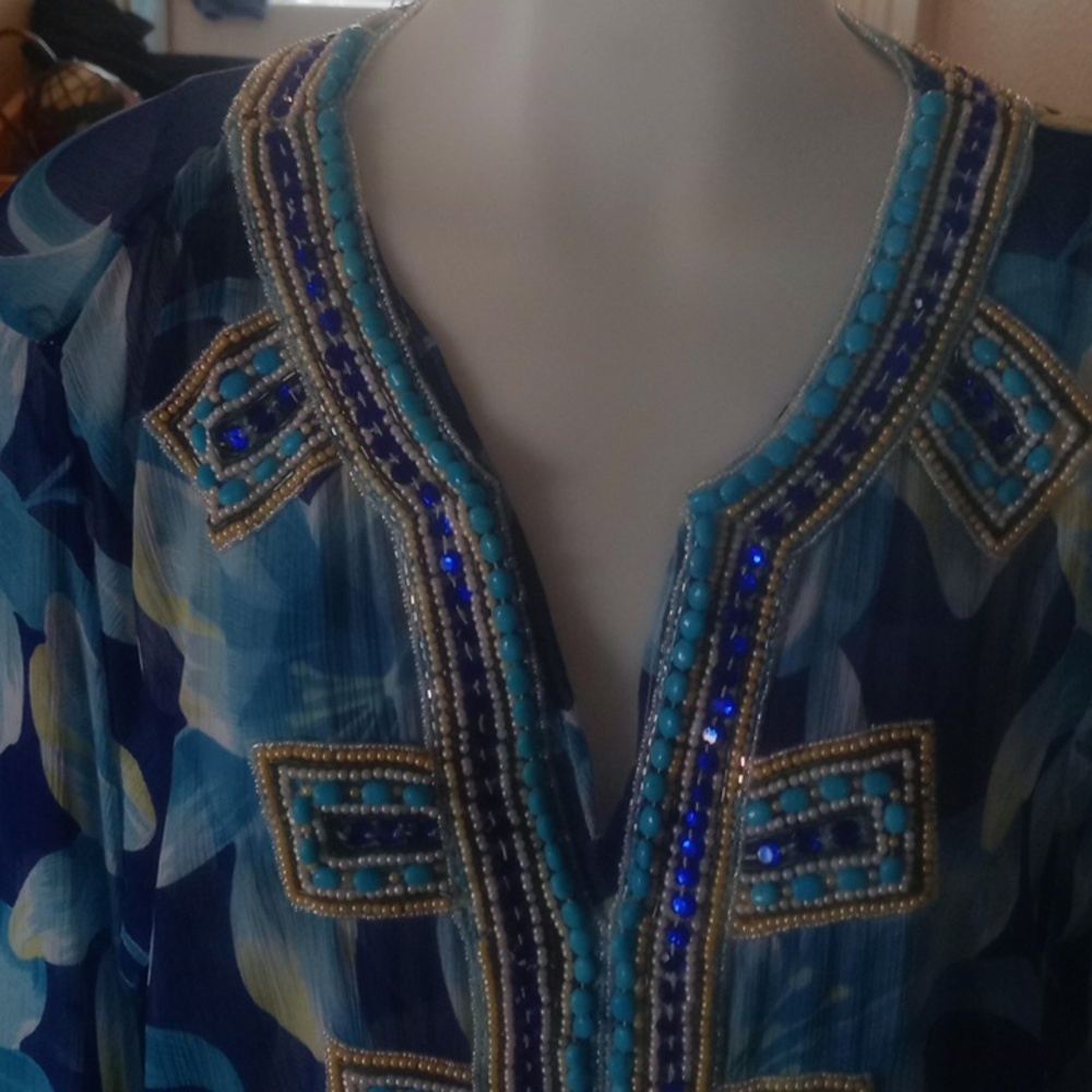 Barbara Gerwit Chic Blue Patterned Tunic With Bea… - image 2